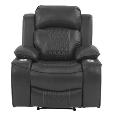 Power Motion Recliner Chair 1Pc Chair Contemporary Charcoal Color Gel Leatherette Storage Arms W Cup Holder Living Room Furniture
