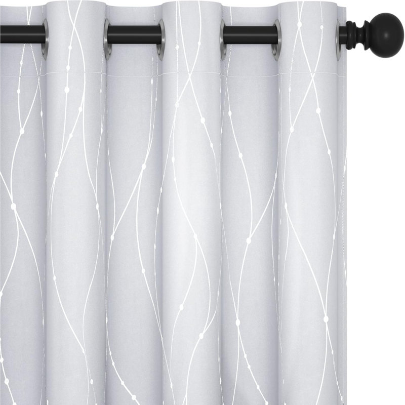 Blackout Grommet Silver Pattern Printed Curtains, , Light Purple, 52" W x 84" L