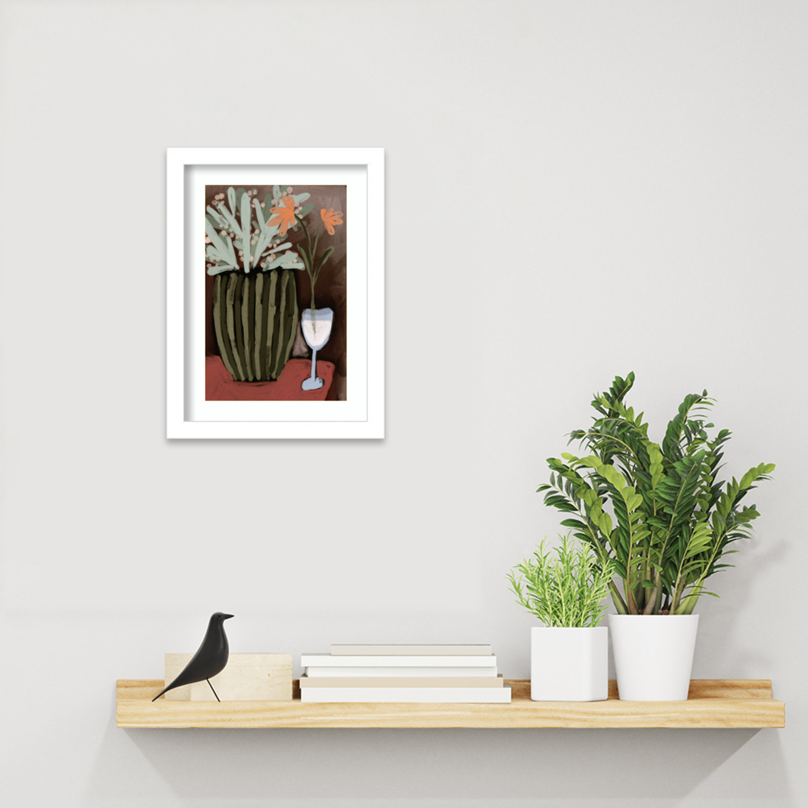 Floral Still Life No 4 by Treechild Wood Framed Wall Art Print, 13" H x 10" W, White