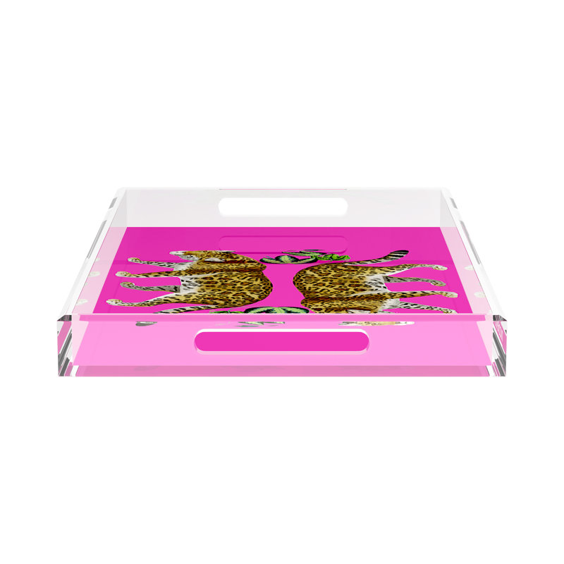Leopard Seeing Double Acrylic Rectangle Decorative Tray , 22.5"W x 14.5"D x 2"H, Hot Pink