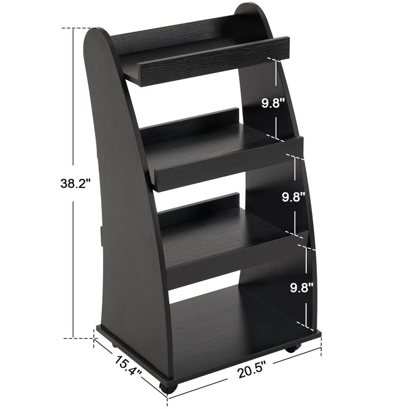 Atziri 38.2”H X 20.5”W 4-Tier Book Cart with Lockable Wheels, Black