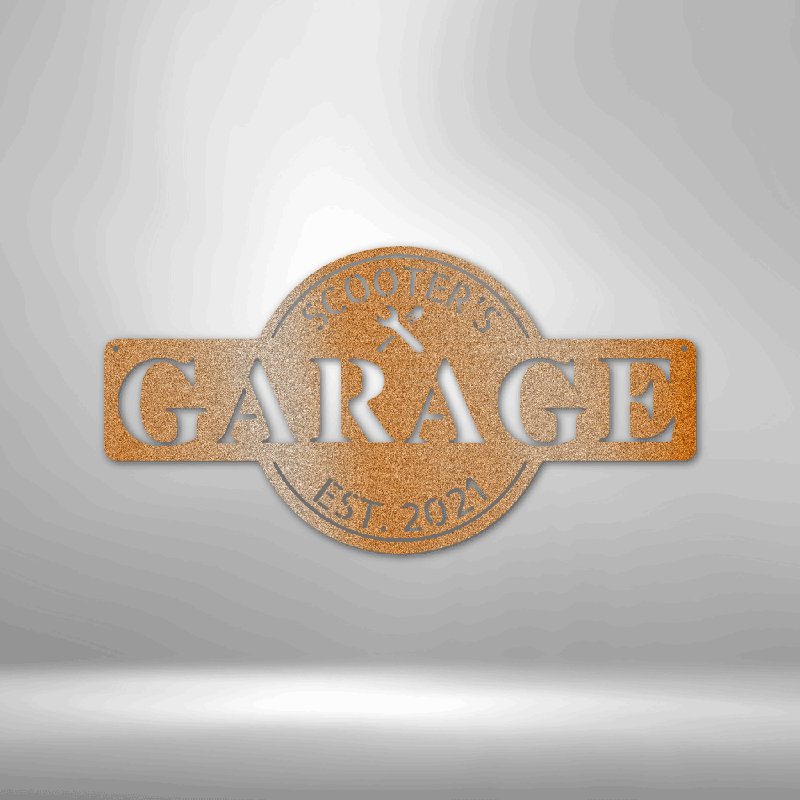 Monogramme de garage personnalisé, H 14,25 po x l 14,5 po x P 0,5 po, Cuivre, Oui