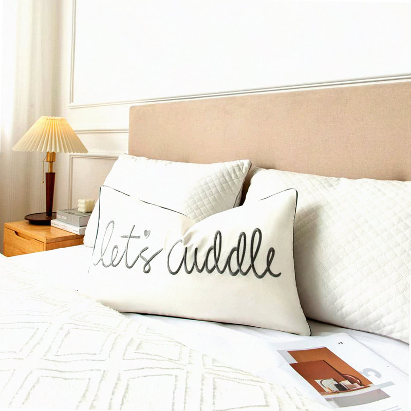 Embroidered Cuddle Comfort Pillowcase - Soft Lumbar Cover for Bed & Bedroom Décor - Rectangular Decorative Cushion Case