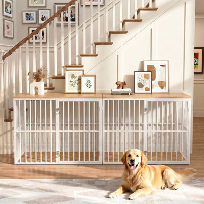 86.7" Double Dog Crate Furniture with 4 Doors,Dog Kennel TV Stand End Table with Removable Divider