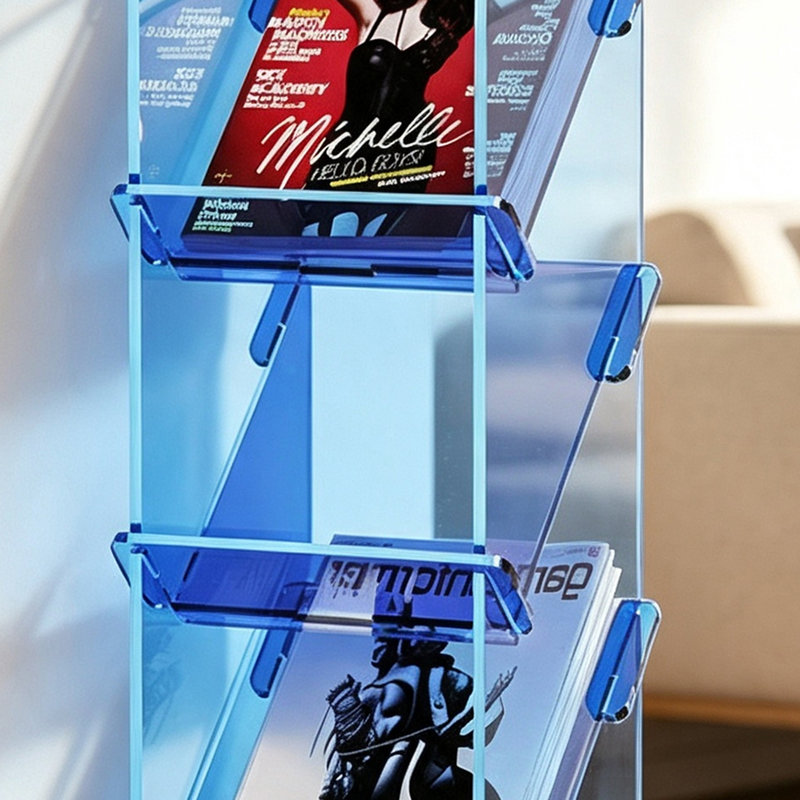 Porte-revues autoportantes en acrylique, H 31,5 po x l 11,02 po x P 9,84 po, Bleu