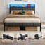 Upholstered Bed Frame with Charging Station and LED Lights-840921218
