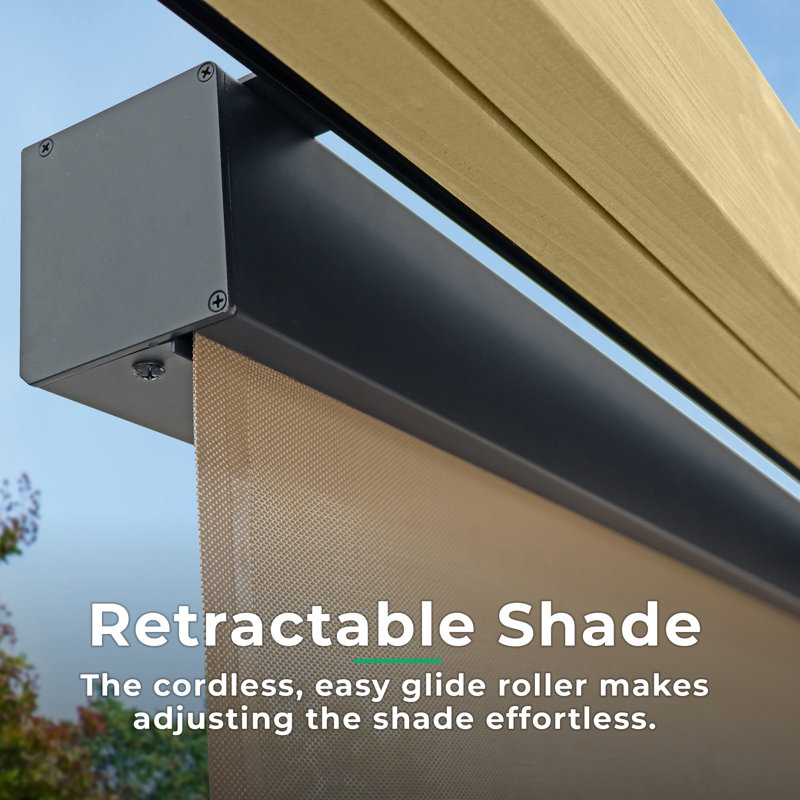 Rideau roulant d'extérieur Yardistry 7,5 pi - sans cordon, résistant aux intempéries avec tissu durable Phifer Suntex pour l'intimité et la protection solaire