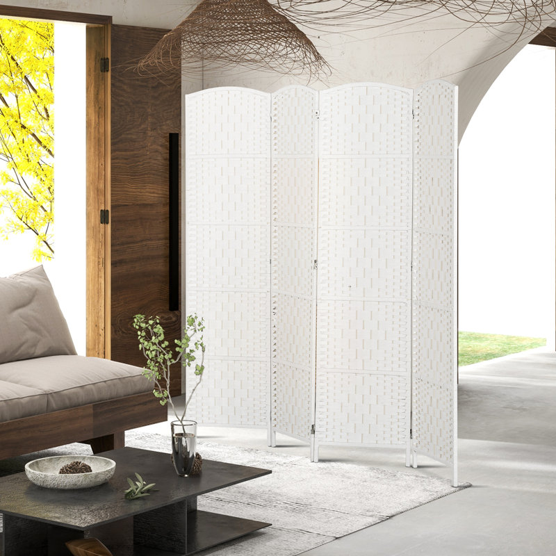 Paravent, écran d'intimité pliable à 4 panneaux, cloison de séparation portative en osier de 6 pi de hauteur pour chambre à coucher, bureau personnel, blanc