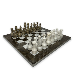 Marble Cottage Chess Board in Pink Marble with Metal Pieces Indian