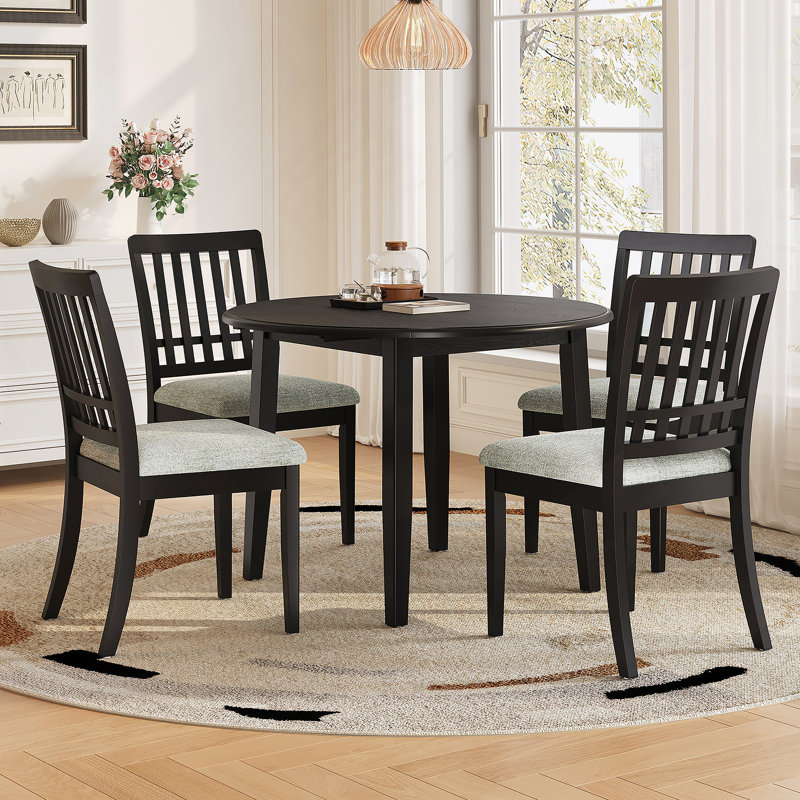 Ensemble de table de salle à manger 5 pièces pour 4 personnes, 1 table en bois avec 4 chaises rembourrées, Noir