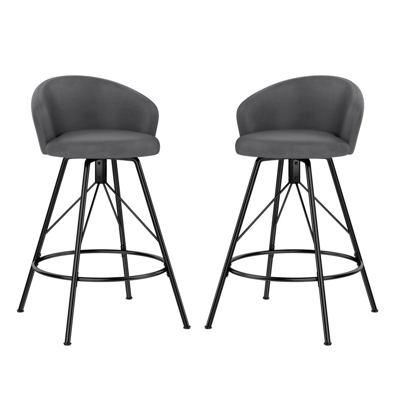 Upholstered Counter Stool With Metal Frame, Gray, Counter Stool (24" Seat Height)