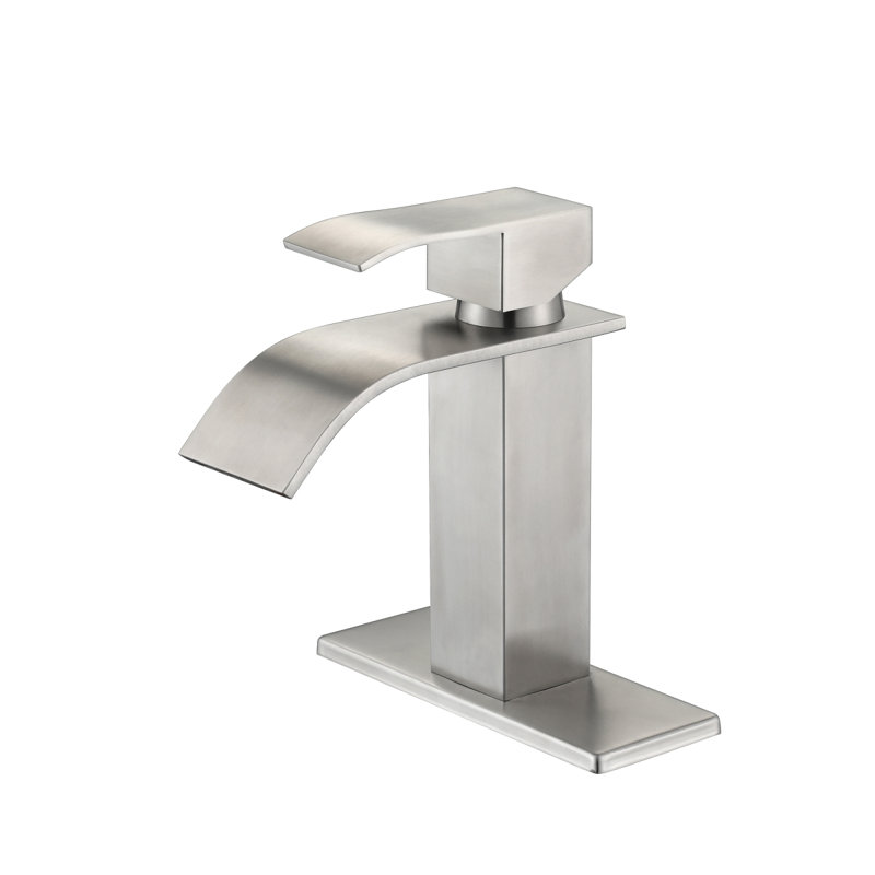 Waterfall Spout Single Handle Bathroom Sink Faucet, Brushed Nickel
