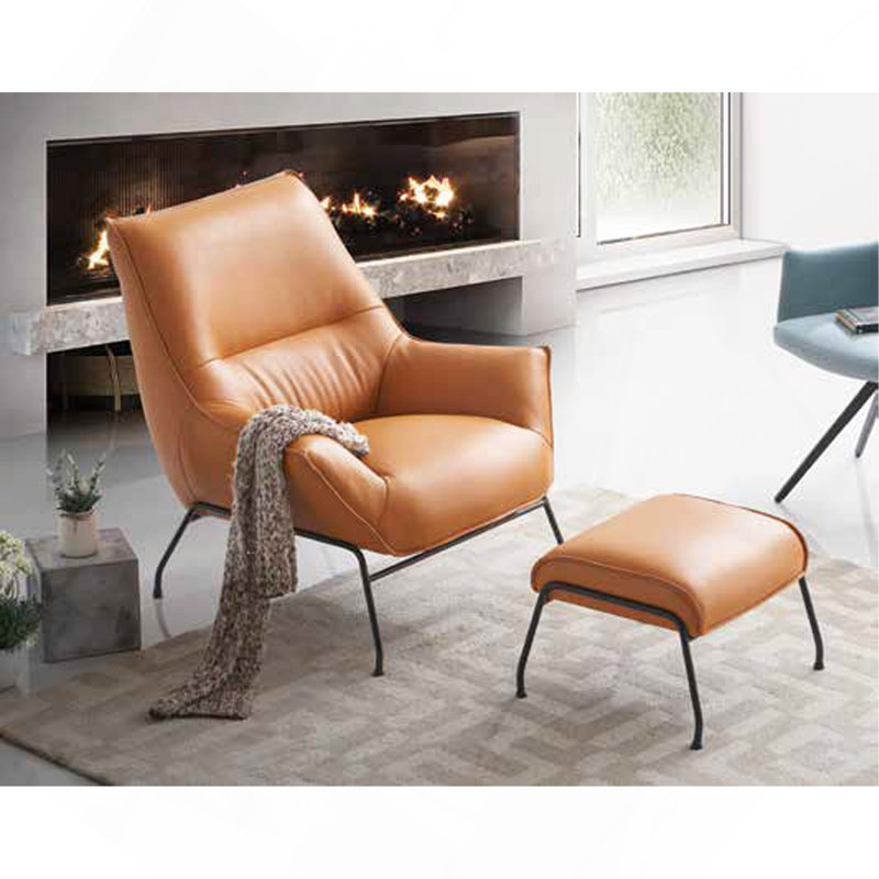 Fauteuil d'appoint et repose-pieds Top Leather, Brun