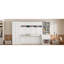Grand lit escamotable blanc, tablettes en bois et tiroirs pour les maisons modernes