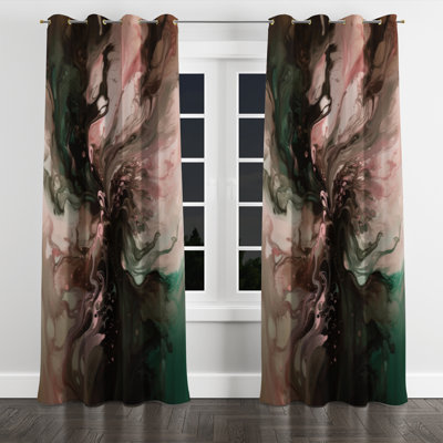 Rideau à œillets moderne en velours rose-vert Inner Worlds of Marble II - obscurcissant - 1 panneau