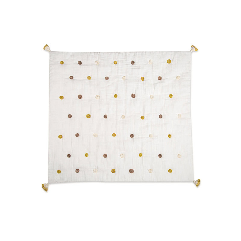 36" x 36" Pom Pom Baby Blanket, White and Brown, By Crane Baby