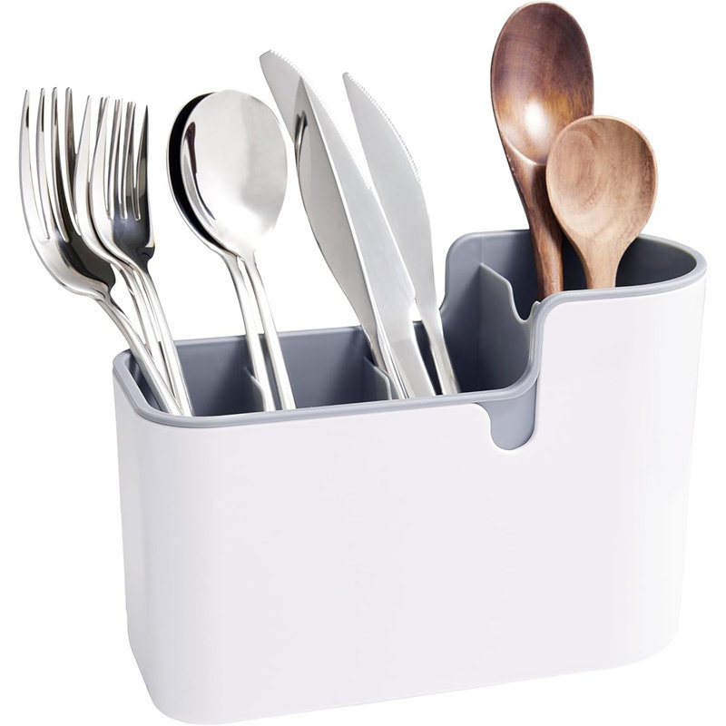 Multi-purpose Countertop & Wall Utensil Organizer, White & Grey Finish
