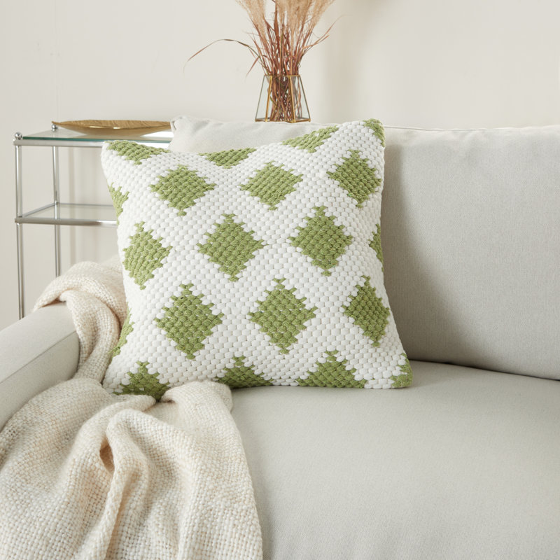 Sage Green and Ivory Woven Cotton Throw Pillow Set, 20" Square