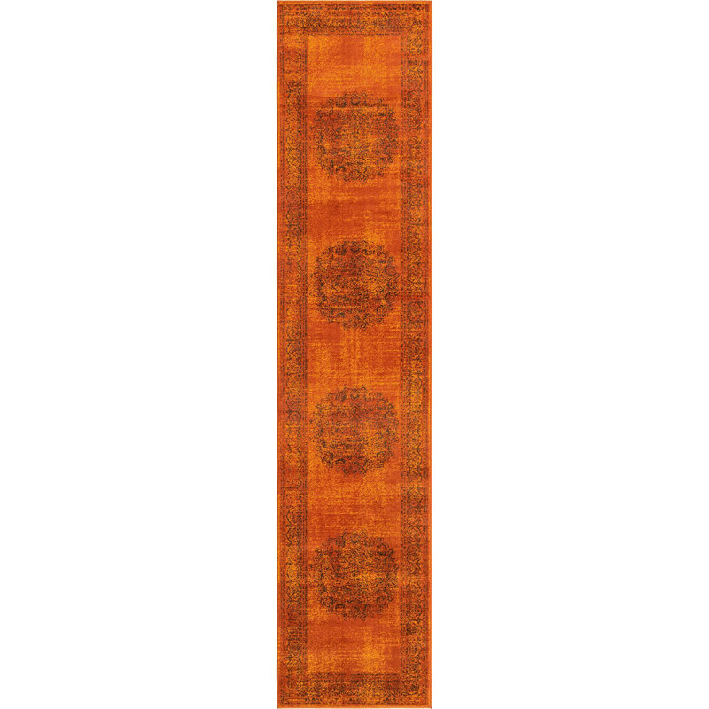 Tapis oriental brun orange, Tapis de couloir 2 pi 7 po x 12 pi