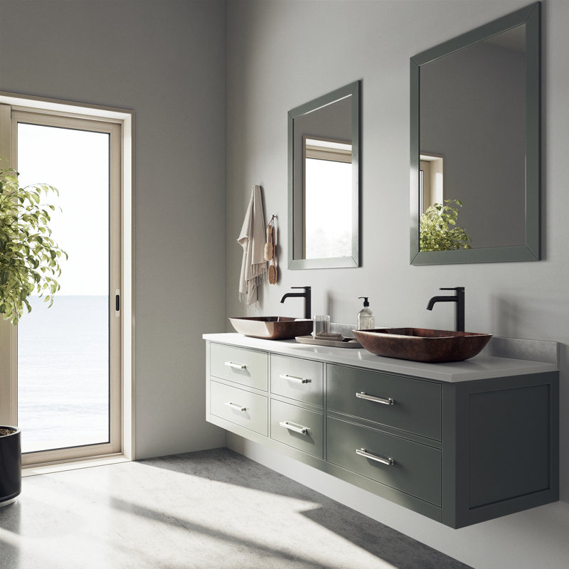 Lavabo de salle de bain rectangulaire en verre avec robinet H 10 po L 18 po x l 13 po x H 4 po Donatello, Gris ardoise