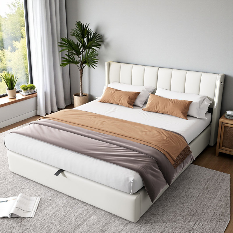 Donan Upholstered Ottoman Storage Bed, Double (4'6), White