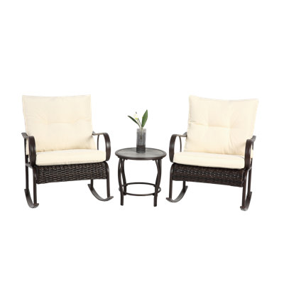 Ensemble de meubles de patio à bascule moderne 3 pièces avec coussins et table