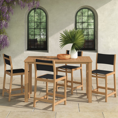 Trakas Pearl 5-Piece Rectangular Teak Outdoor Counter Height Dining Set by Wildon Home