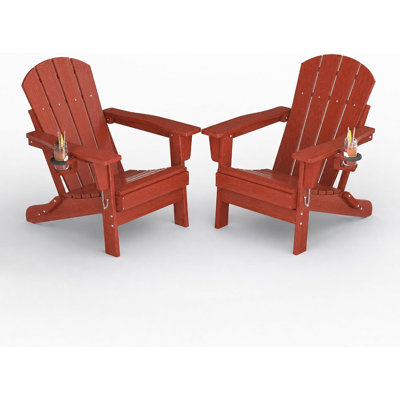 Ensemble de 2 chaises pliantes Adirondack avec table d'appoint et chaise de patio en PEHD pour l'extérieur avec porte-gobelet