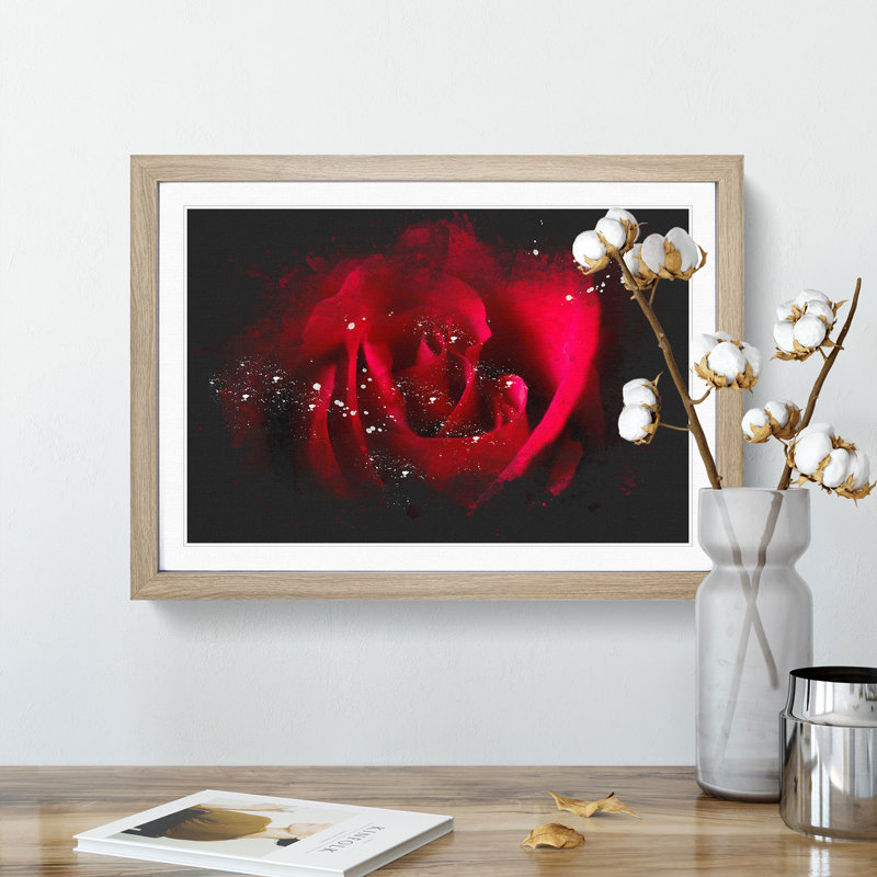 The Beauty of a Red Rose - Picture Frame Graphic Art Print, 24cm H x 33cm W x 2cm D, Oak Framed