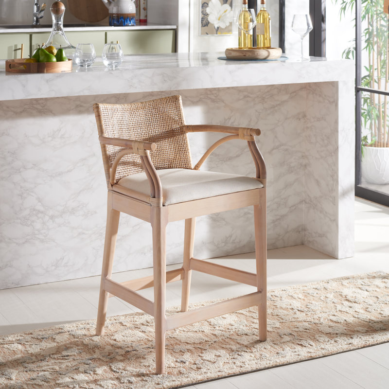 Caedon Gianni Rattan Upholstered Counter Stool, Natural/White Seat/Natural Frame
