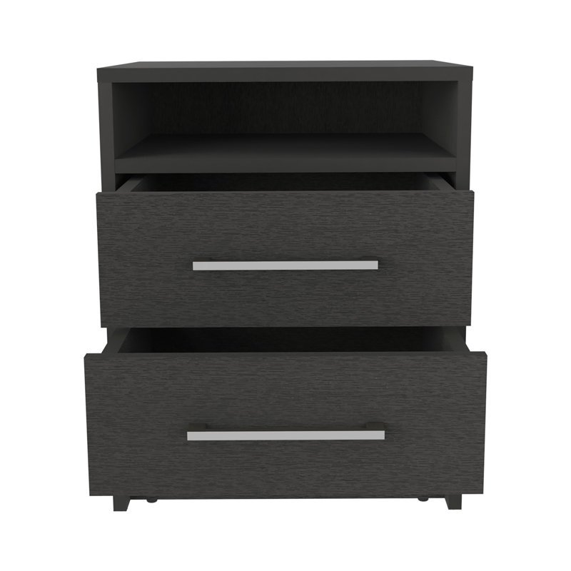 Nightstand 23.6" H, With 2 Drawers And 1 Shelf, Modern Interior Decor, Nightstand, Black
