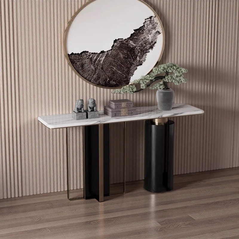 Sintered Stone Black Gold Console Table, 33.46" H x 63" W x 13.78" D