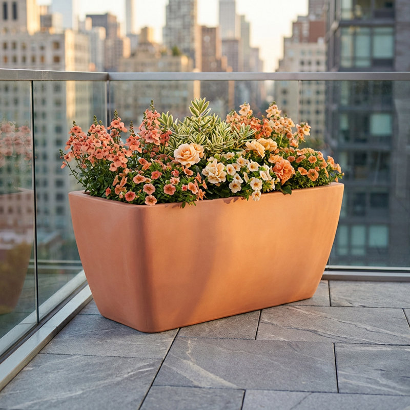 Manhattan 40" Balcony Planter & Pond – Large Outdoor Rectangular Planter Box, Terra Cotta