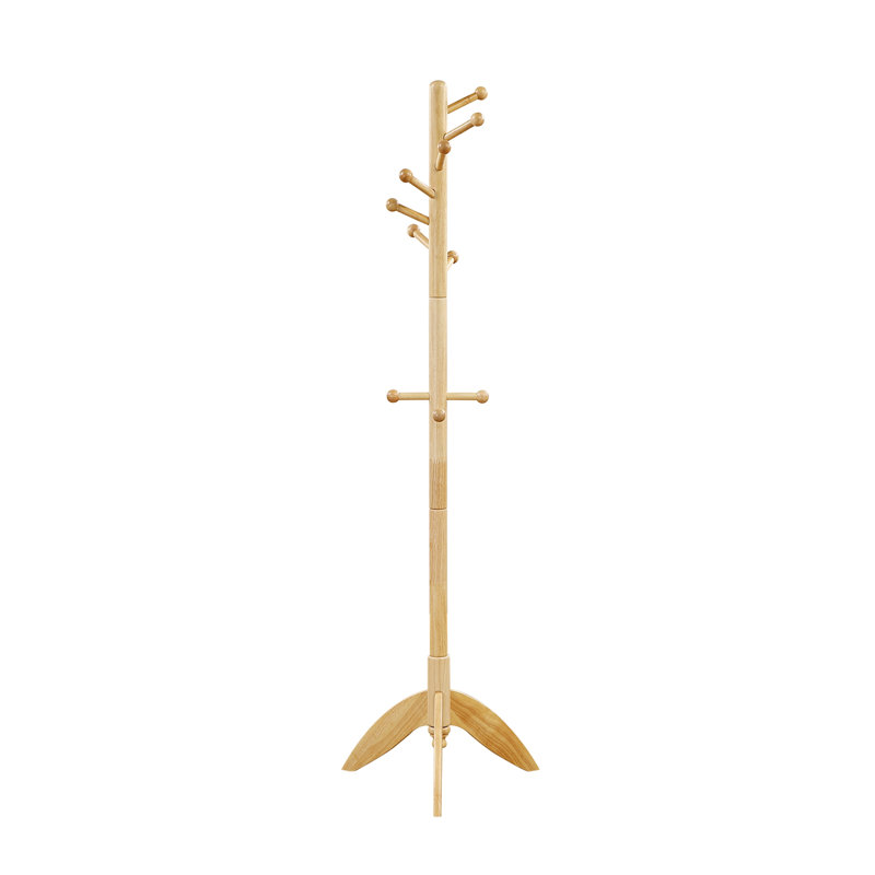 Coat Rack Solid Wood, 11 Hooks Coat Hanger Stand Entryway Home Furniture 1pc, Natural