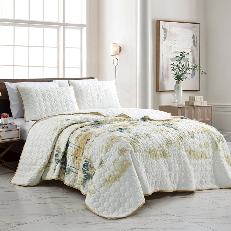 Ensemble de couvre-lit en microfibre doré / beige 3 pièces, Grand