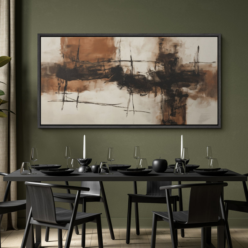 «Warm Earth-Tone Abstract Brushstroke Landscape Fusion - Large encadrée, reproduction d'art sur toile encadrée, Noir