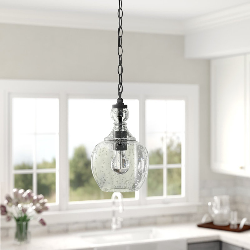 Verona 1 - Light Single Pendant, Blackened Bronze, Seeded