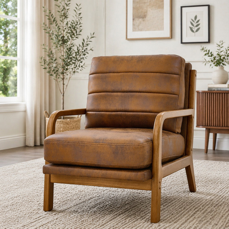 Chaise d'appoint rembourrée en bois massif, Marron clair
