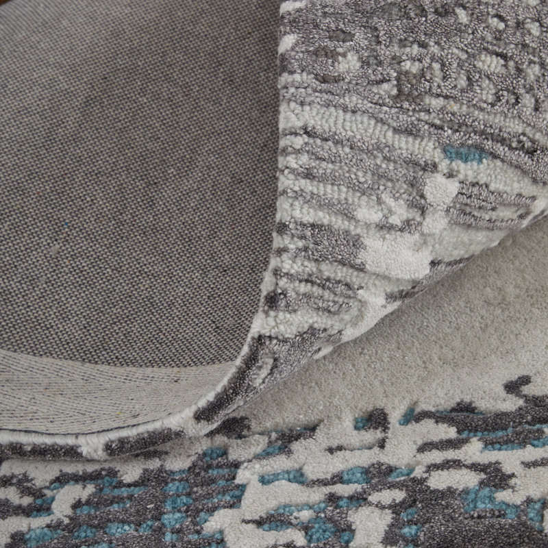 Zarah Hand Tufted Abstract Area Rug, Rectangle 5' x 8', Blue/Gray/Ivory