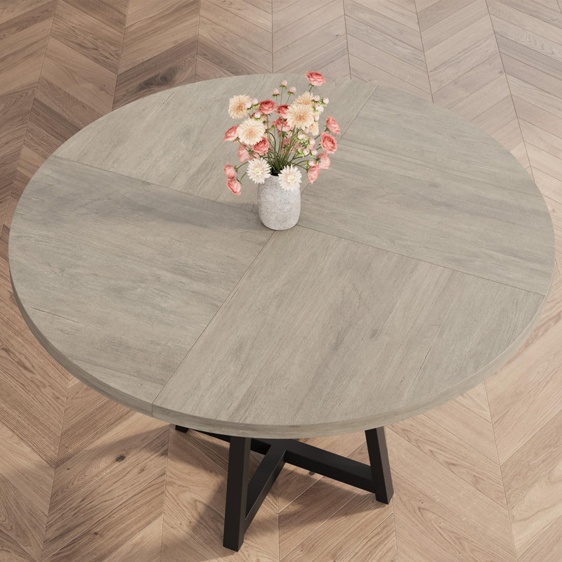 Round Dining Table, 47.2" Industrial Circle Kitchen Table with Sturdy Metal Pedestal Base, Gray