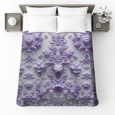 Couvre-lit matelassé à motif floral lavande