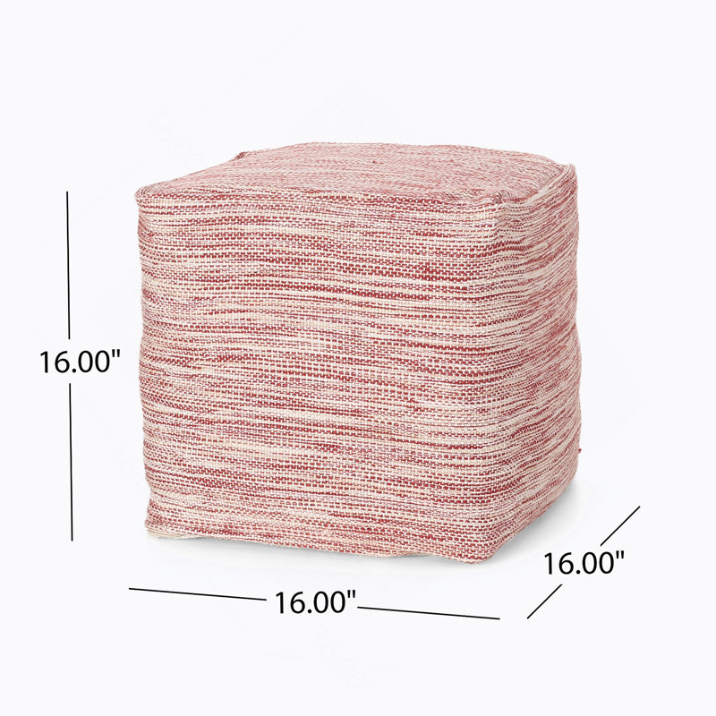 Pouf carré en coton, rouge et blanc