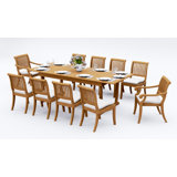 8 Seats 9 Pcs Grade-A Teak Wood Dining Set: 94" Mas Oval Trestle Leg Table And 8 Arbor Stacking Chairs (2 Arm & 6 Armless Chairs) #11AB2302