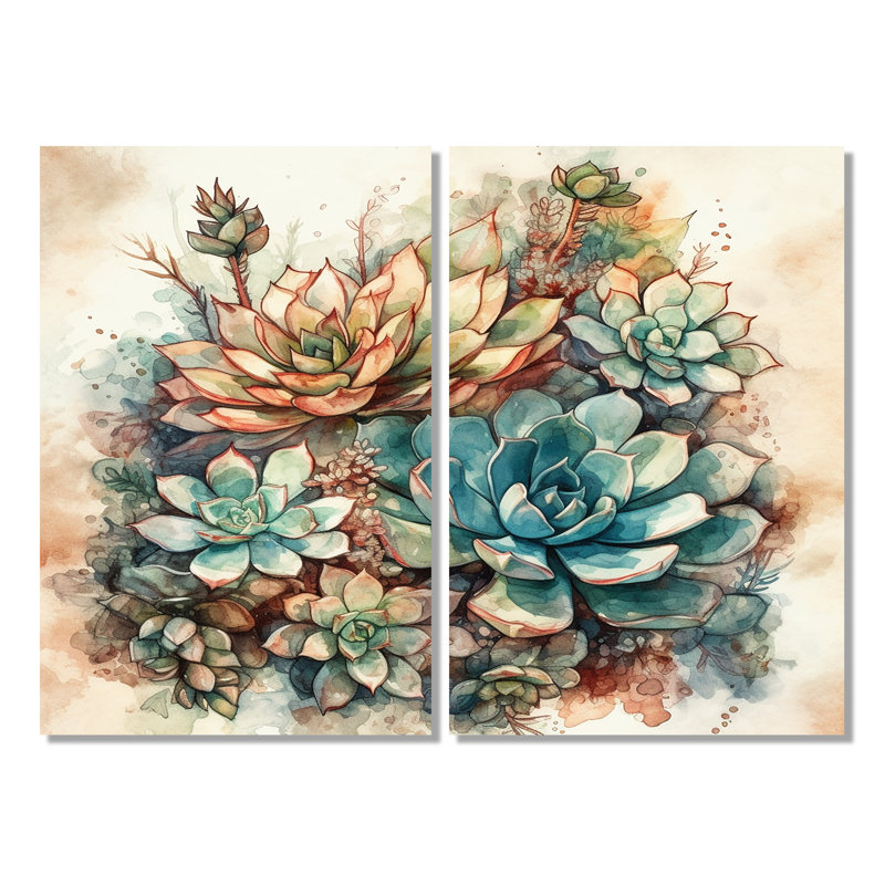 Cactus Haasini vert rouge paysage II - art mural cactus, 36'' H x 48'' W, Toile tendue, Does Not Apply