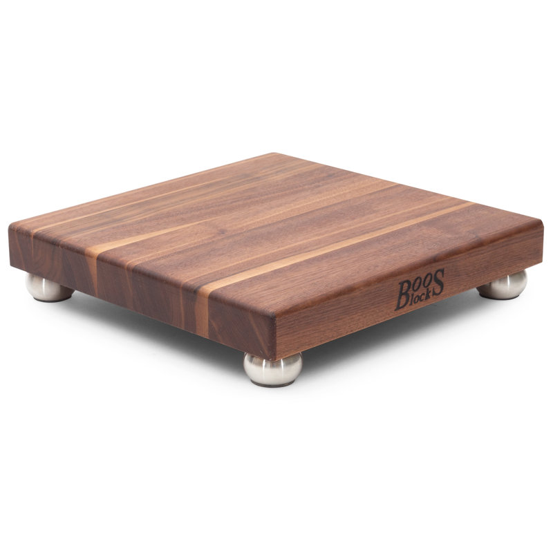 Planche en noyer grain 1,5 "avec pieds en acier inoxydable Gift, Brun / Blanc, l 12 po x L 12 po