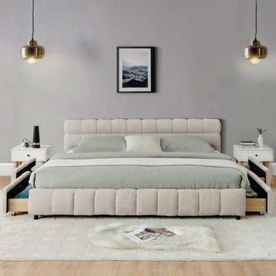 Cadre de lit très grand lit tapissier californien, revêtement confortable