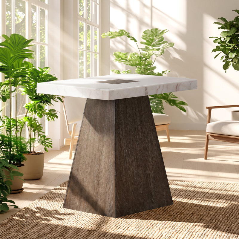 Grasten 22" W x 22" D x 24.5" H Genuine Marble and Solid Rubberwood Square End Table