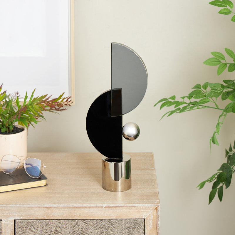 Cole And Grey Glass Abstract Decorative Sculpture With Silver Orb And Base