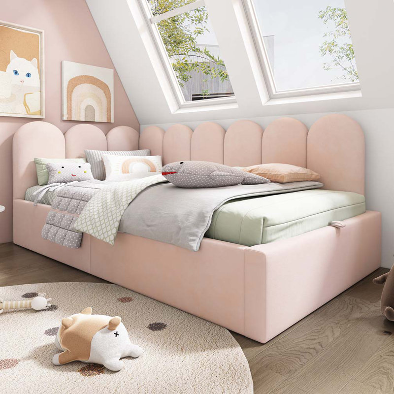 Velvet Upholstered Daybed Bed With Storage, Pink