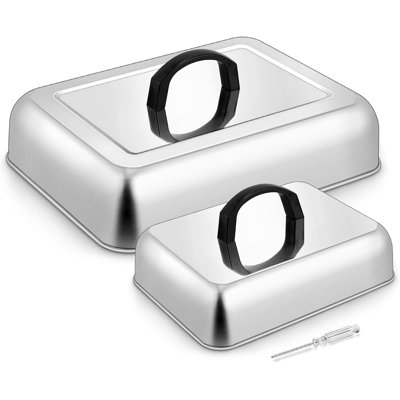 Rectangle Cheese Melting Dome, Stainless Steel Basting Cover for Flat Top Griddle BBQ Steaming Grilling Cooking Indoor & Outdoor, Large 13In & Small 9.3In, Heavy Duty & Dishwasher Safe(2 Pcs)